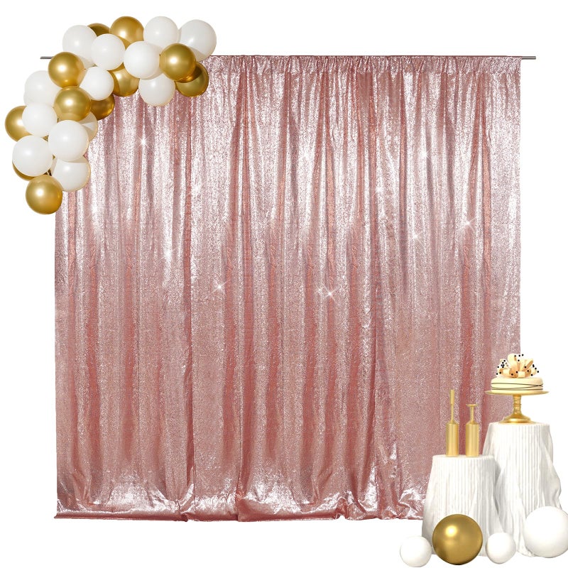 SquarePie Sequin Backdrop Non-Transparent Background Sparkly Curtain for Wedding Party 6FT x 8FT Rose Gold - Image 1